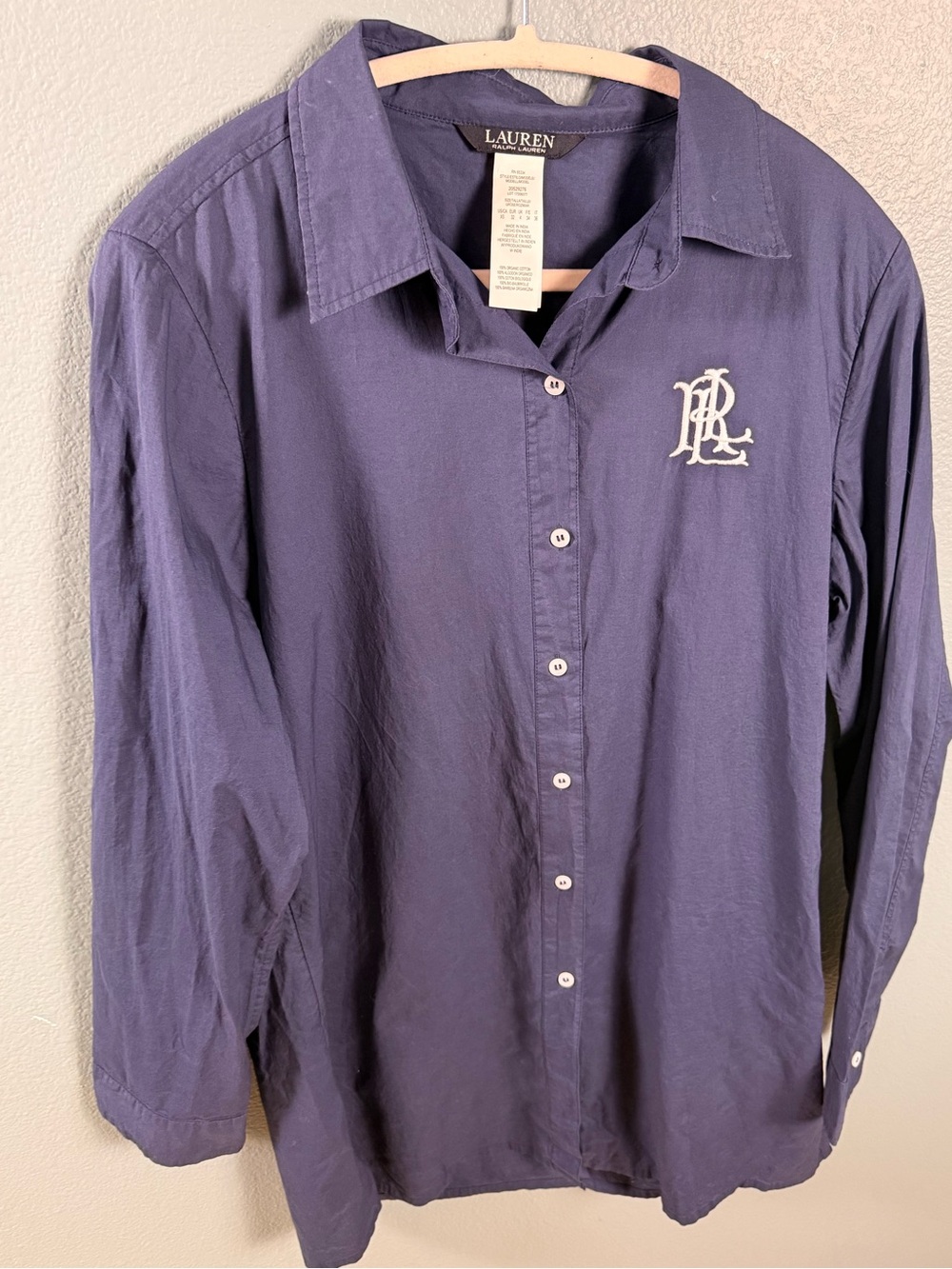 Lauren Ralph Lauren Logo Embroidered Shirt Swim Cover-Up in Navy Size XS - Picture 3 of 8